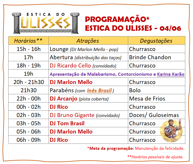 Programação oficial da edição 2022 do Estica do Ulisses - horários, DJs e degustações
